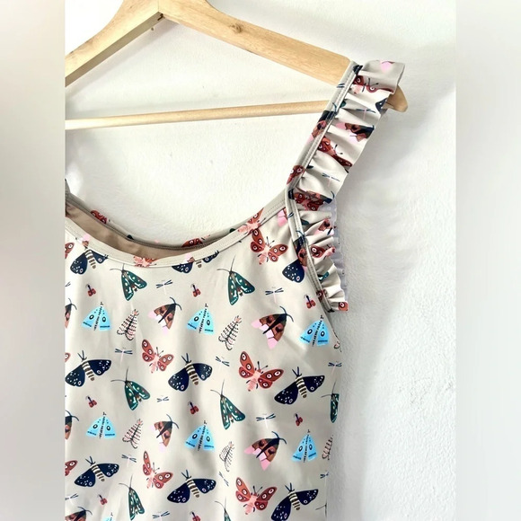 Kortni Jeane Taupe Moth Pattern Ruffle Strap Swim Tank Mix & Match Medium - Picture 3 of 8